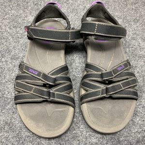 Teva Sandals Women 6.5 Black Gray Open Toe Strappy Shoes Hook & Loop Close
